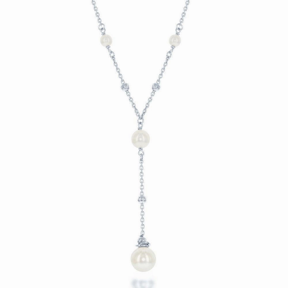 Sterling Silver 6mm Moon Beads and Larger 8mm Pearl Necklace