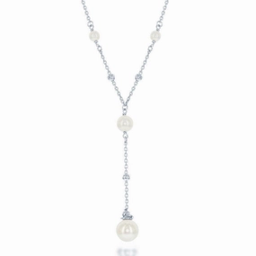 Sterling Silver 6mm Moon Beads and Larger 8mm Pearl Necklace