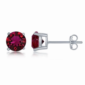 Sterling Silver 6mm Red Ruby Stud Earrings