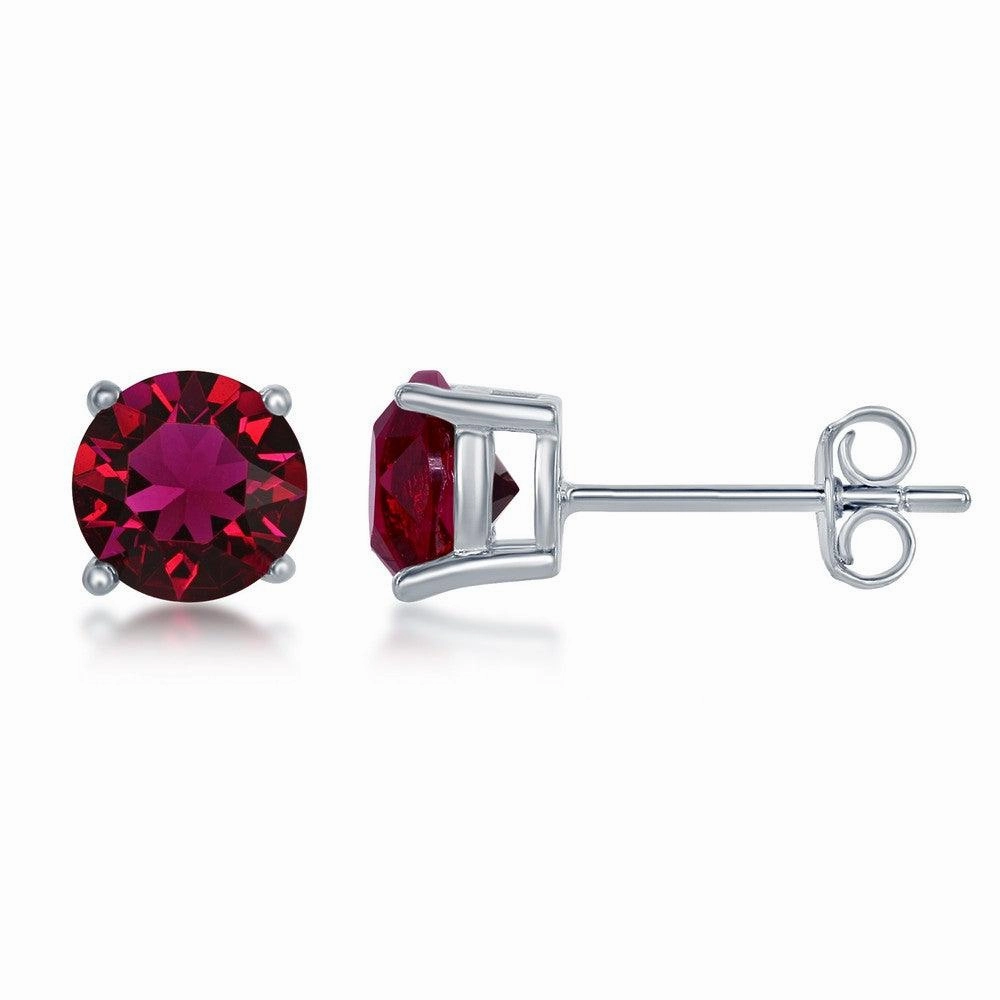 Sterling Silver 6mm Red Ruby Stud Earrings