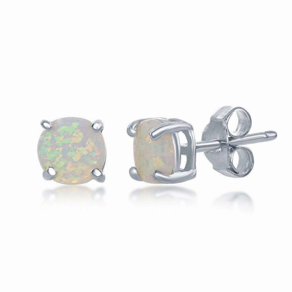 Sterling Silver 6mm White Opal Round Stud Earrings