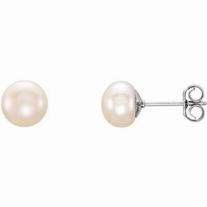 Sterling Silver 7-8 mm Cultured White Freshwater Pearl Earrings