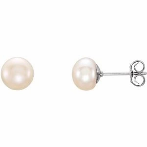Sterling Silver 7-8 mm Cultured White Freshwater Pearl Earrings