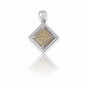 Sterling Silver 81 Stones Micro Pave Square Pendant