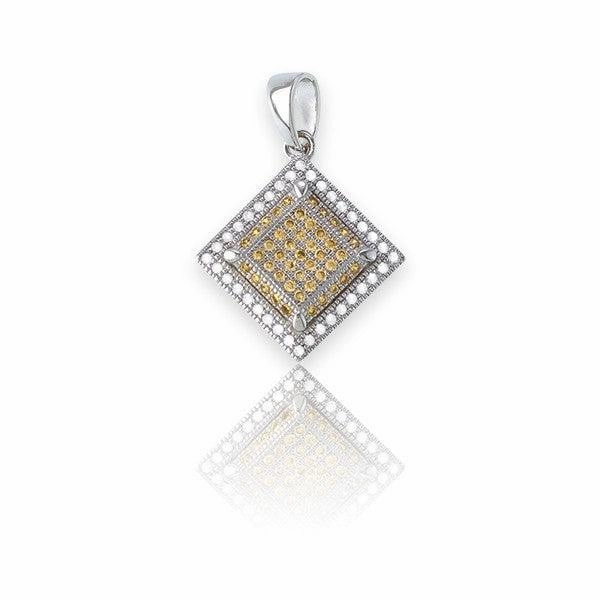 Sterling Silver 81 Stones Micro Pave Square Pendant