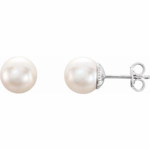 Sterling Silver 9.5-10 mm Cultured White Freshwater Pearl Earrings