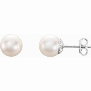 Sterling Silver 9.5-10 mm Cultured White Freshwater Pearl Earrings