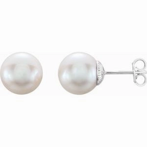 Sterling Silver 9.5-10 mm Cultured White Freshwater Pearl Earrings
