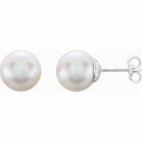 Sterling Silver 9.5-10 mm Cultured White Freshwater Pearl Earrings