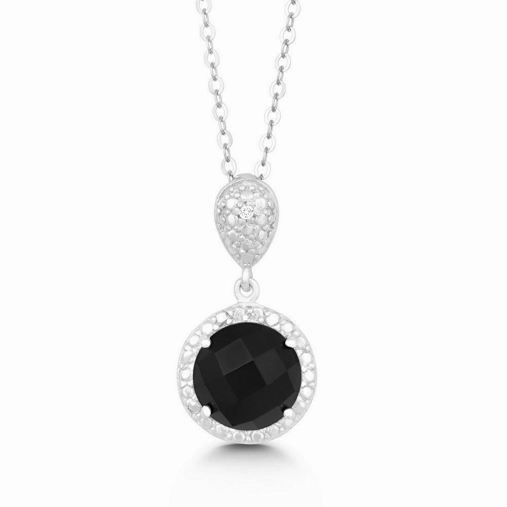 Sterling Silver 9mm Black Onyx Diamond Pendant