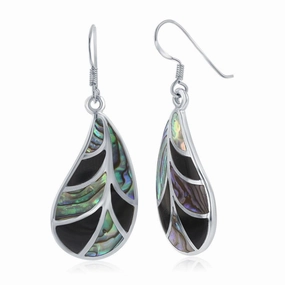 Sterling Silver Abalone and Onyx Leaf Earrings