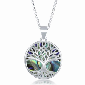 Sterling Silver Abalone Tree of Life Pendant Chain