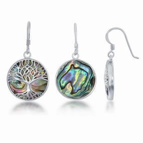 Sterling Silver Abalone with Tree of Life Earrings