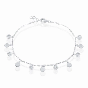 Sterling Silver Alternating Disc and CZ Bracelet