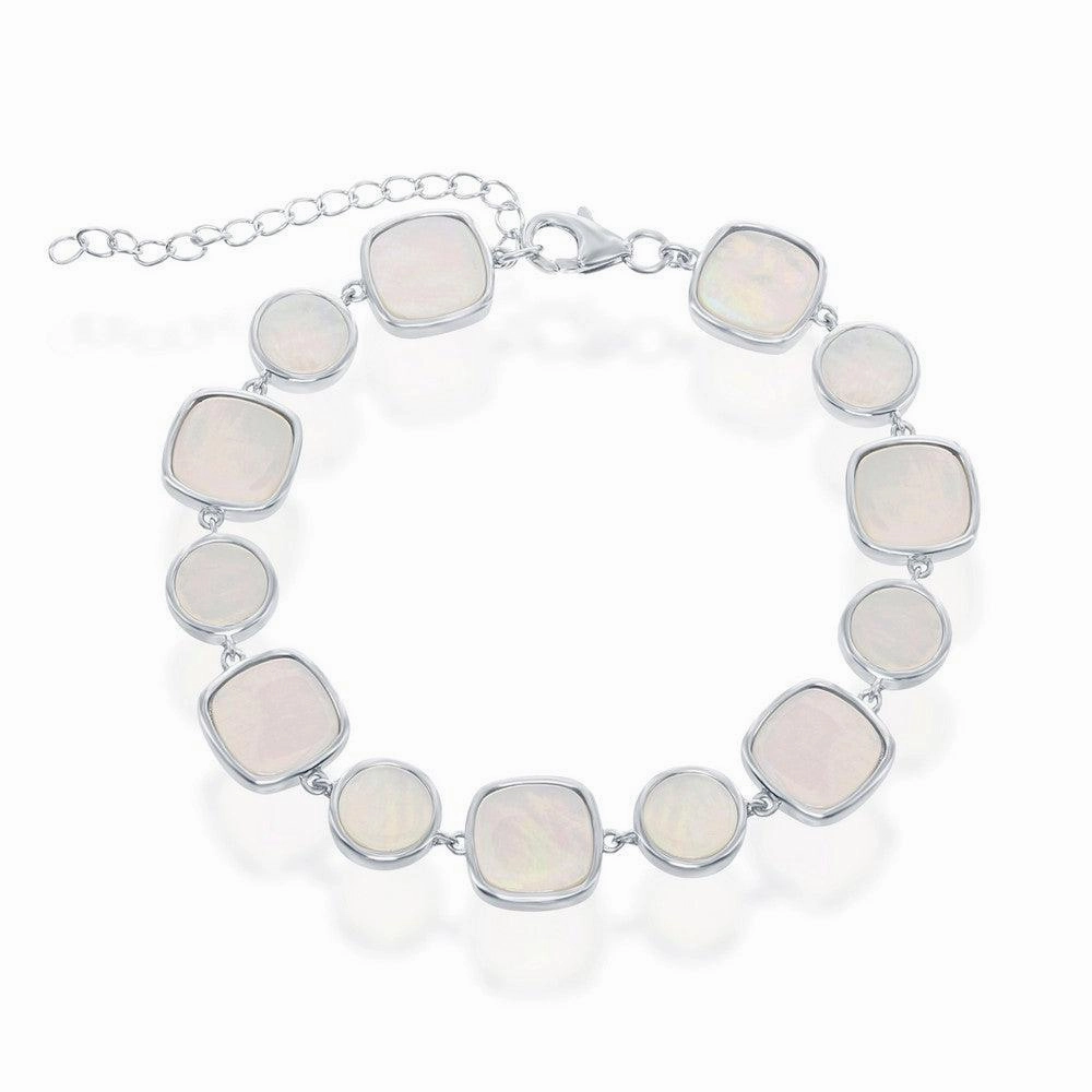 Sterling Silver Alternating Round and Square MOP Link Bracelet