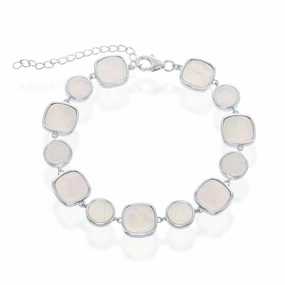 Sterling Silver Alternating Round and Square MOP Link Bracelet