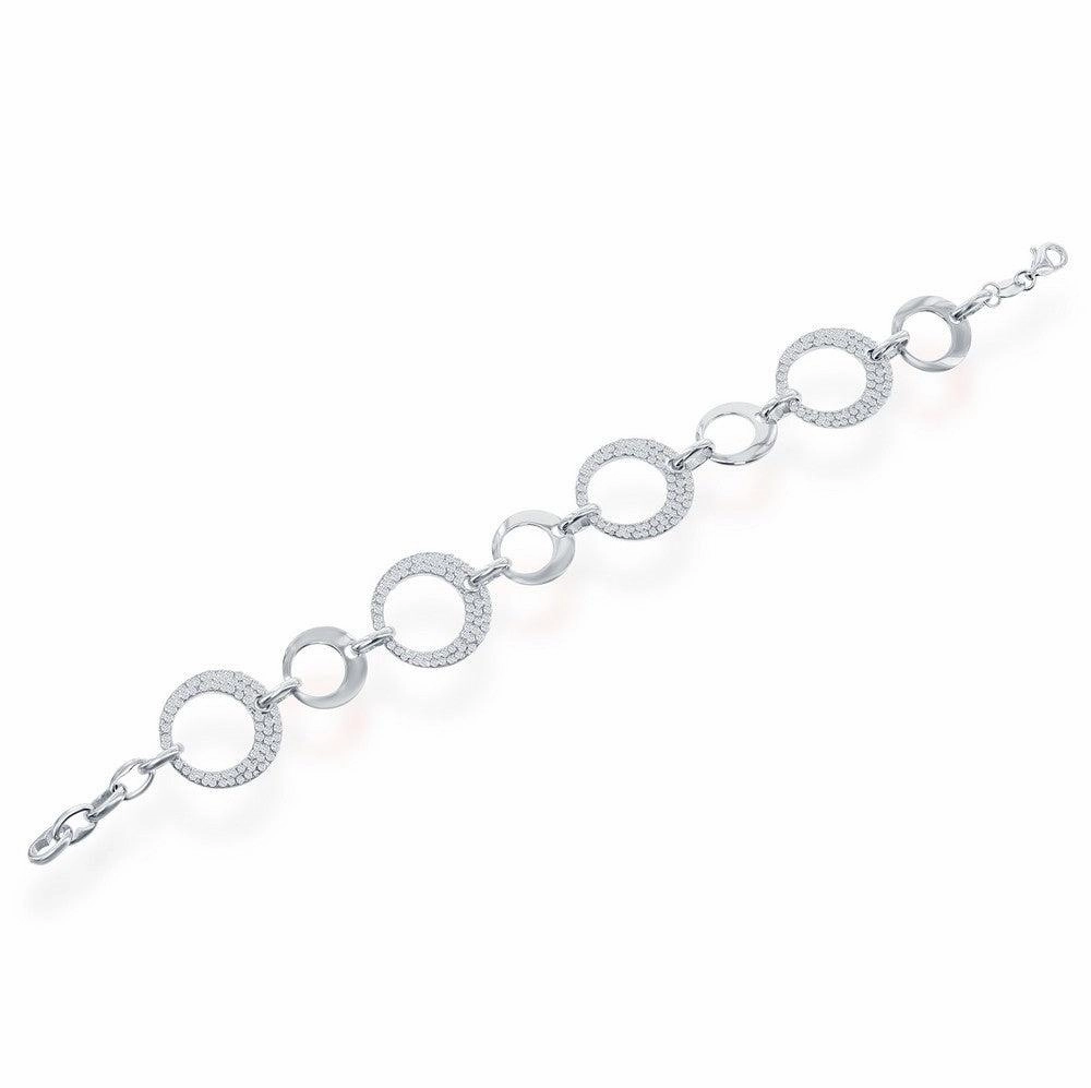 Sterling Silver Alternating Shiny and CZ Open Circle Bracelet
