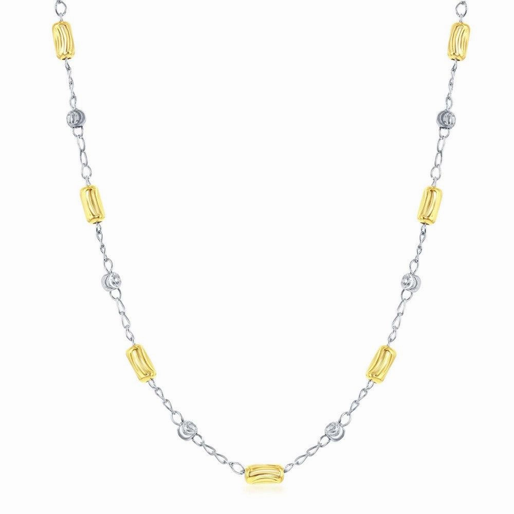 Sterling Silver Alternating Two Tone Beads Necklace