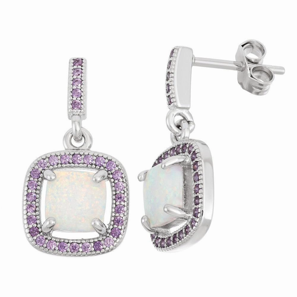 Sterling Silver Amethyst CZ Pave Square Earrings