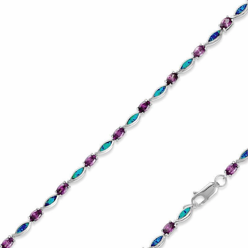 Sterling Silver Amethyst CZ's and Blue Opal Marquise Bracelet