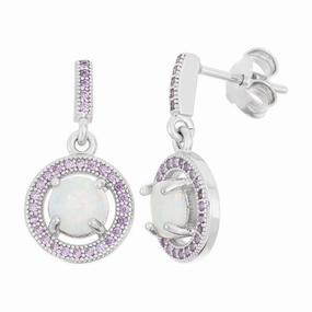 Sterling Silver Amethyst Micro Pave Round Earrings
