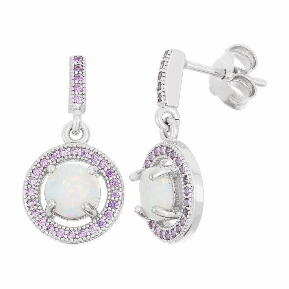 Sterling Silver Amethyst Micro Pave Round Earrings