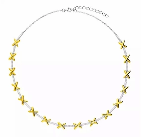 Sterling Silver and Gold Plated Cubic Zirconia Kiss Necklace