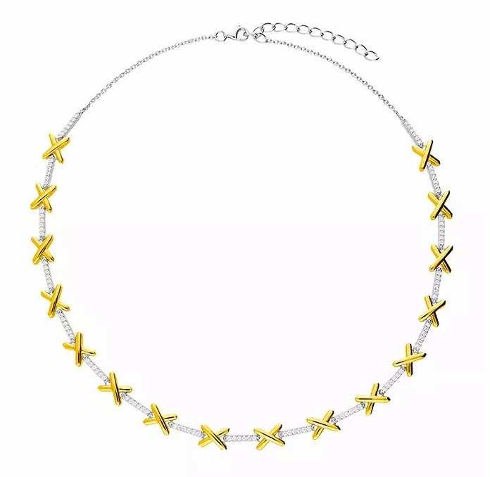 Sterling Silver and Gold Plated Cubic Zirconia Kiss Necklace