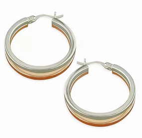 Sterling Silver and Rose Gold Plated Hoop Ladies Earrings
