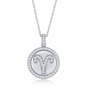 Sterling Silver Aries Zodiac Disc Pendant Chain