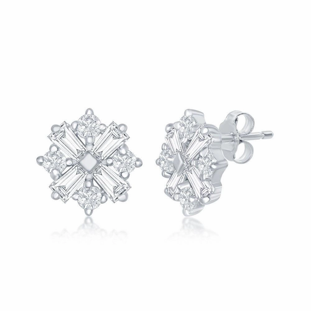 Sterling Silver Baguette and Round CZ Stud Earrings