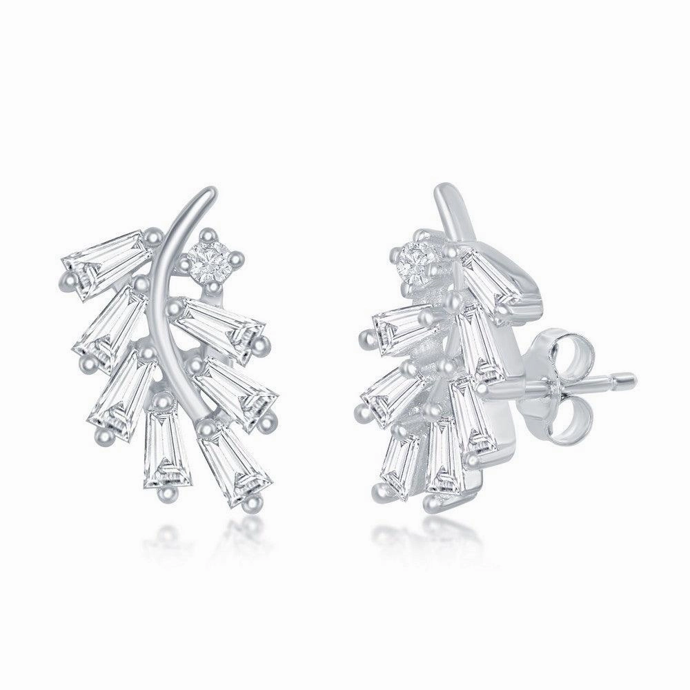 Sterling Silver Baguette Arrow CZ Stud Earrings