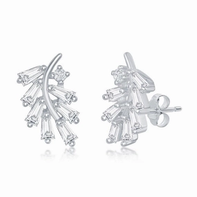 Sterling Silver Baguette Arrow CZ Stud Earrings