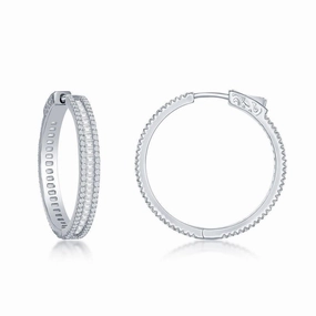 Sterling Silver Baguette CZ 30mm Hoop Earrings