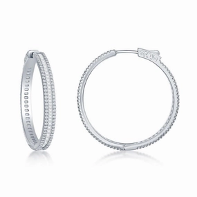 Sterling Silver Baguette CZ 35mm Hoop Earrings