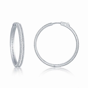 Sterling Silver Baguette CZ 40mm Hoop Earrings