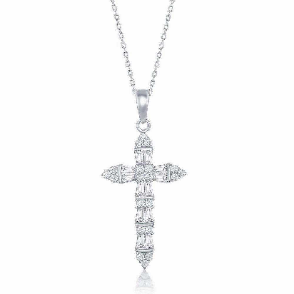 Sterling Silver Baguette CZ Cross Pendant