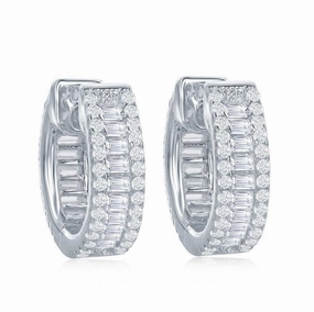 Sterling Silver Baguette CZ Small Hoop Earrings