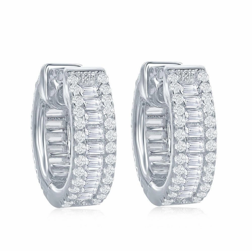 Sterling Silver Baguette CZ Small Hoop Earrings