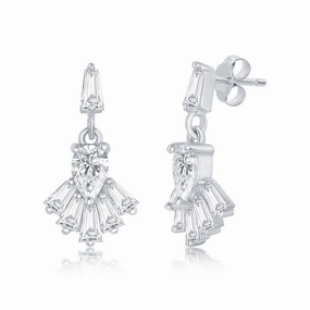 Sterling Silver Baguette CZ Stud Earrings