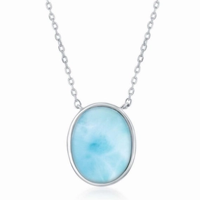 Sterling Silver Bezel Set Oval Larimar Necklace