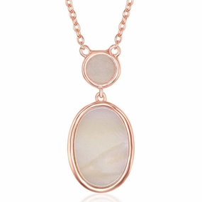 Sterling Silver Bezel-set Rose Quartz and Oval Pink MOP Necklace
