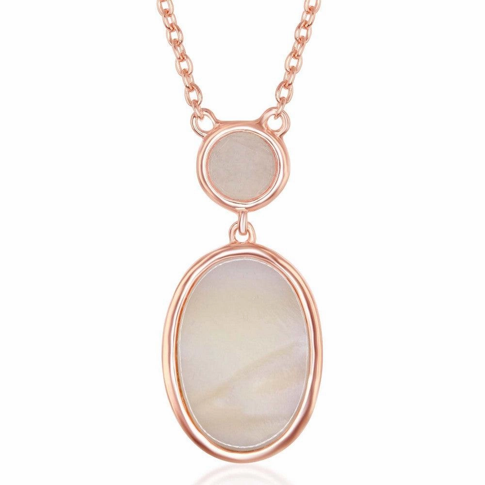 Sterling Silver Bezel-set Rose Quartz and Oval Pink MOP Necklace