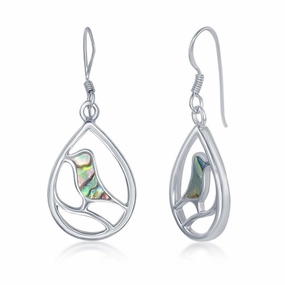 Sterling Silver Bird Pearshaped Earrings - Abalone