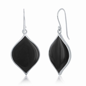 Sterling Silver Black Agate Marquise Shape Earrings