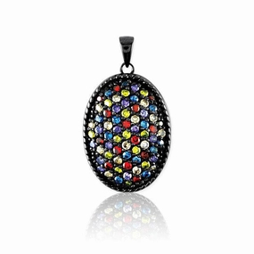 Sterling Silver Black Rhodium CZ Oval Pendant