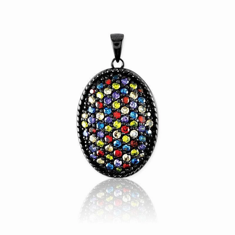 Sterling Silver Black Rhodium CZ Oval Pendant