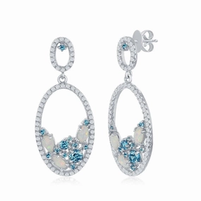 Sterling Silver Blue and White CZ Oval Earrings