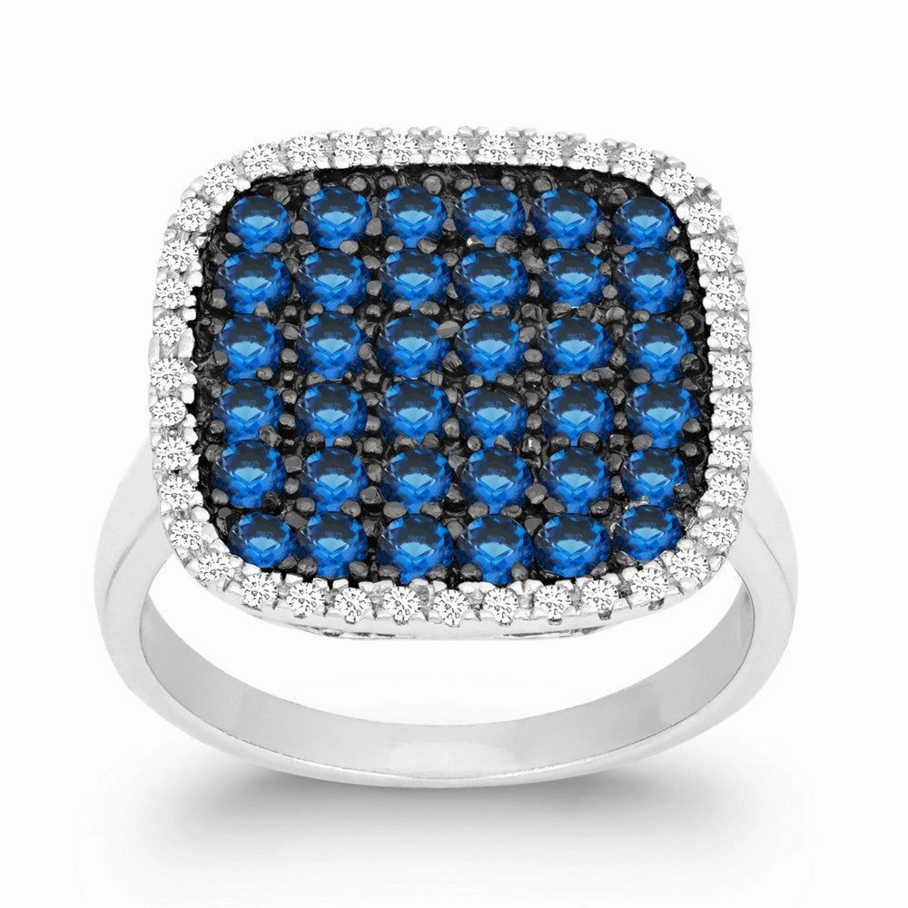 Sterling Silver Blue CZ Black Rhodium Square Ring - W-9875