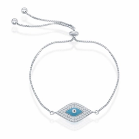 Sterling Silver Blue Evil Eye with Beads Adjustable Bolo Bracelet